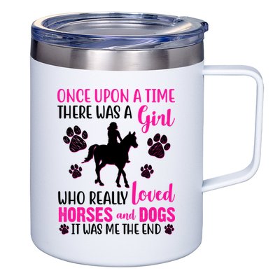 Girl Who Loves Horses And Dogs 12oz Stainless Steel Coffee Mug