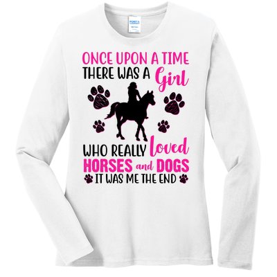 Girl Who Loves Horses And Dogs Ladies Long Sleeve Shirt