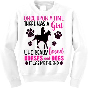 Girl Who Loves Horses And Dogs Kids Sweatshirt