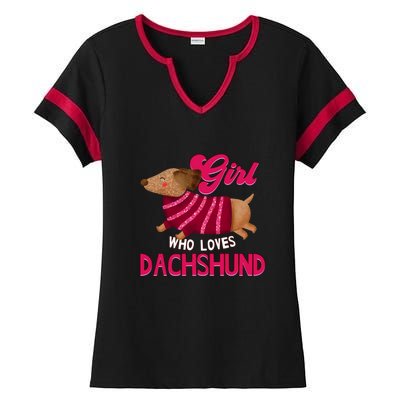 Girl Who Loves Dachshund Cute Puppy Dog Doggy Lover Gift Ladies Halftime Notch Neck Tee