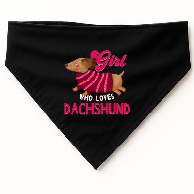 Girl Who Loves Dachshund Cute Puppy Dog Doggy Lover Gift USA-Made Doggie Bandana