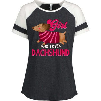 Girl Who Loves Dachshund Cute Puppy Dog Doggy Lover Gift Enza Ladies Jersey Colorblock Tee