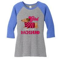 Girl Who Loves Dachshund Cute Puppy Dog Doggy Lover Gift Women's Tri-Blend 3/4-Sleeve Raglan Shirt