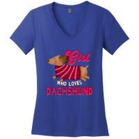 Girl Who Loves Dachshund Cute Puppy Dog Doggy Lover Gift Women's V-Neck T-Shirt