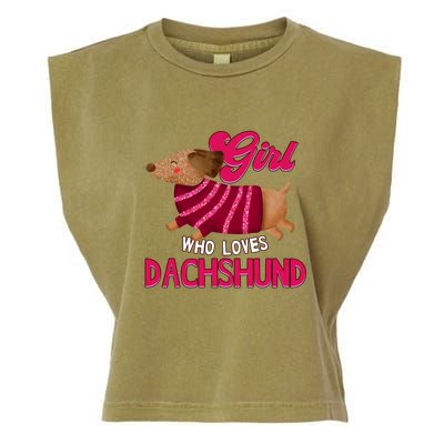 Girl Who Loves Dachshund Cute Puppy Dog Doggy Lover Gift Garment-Dyed Women's Muscle Tee