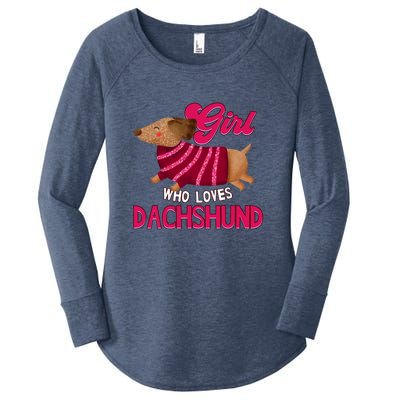 Girl Who Loves Dachshund Cute Puppy Dog Doggy Lover Gift Women's Perfect Tri Tunic Long Sleeve Shirt