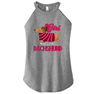 Girl Who Loves Dachshund Cute Puppy Dog Doggy Lover Gift Women's Perfect Tri Rocker Tank