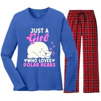 Girl Who Loves Polar Bear | North Pole | Cute Polar Bear Women's Long Sleeve Flannel Pajama Set 