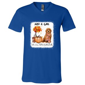 Girl Who Loves Fall And Goldendoodles Gift V-Neck T-Shirt