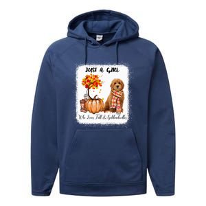 Girl Who Loves Fall And Goldendoodles Gift Performance Fleece Hoodie