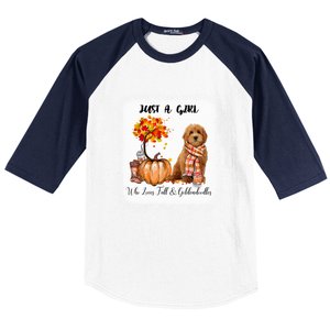 Girl Who Loves Fall And Goldendoodles Gift Baseball Sleeve Shirt