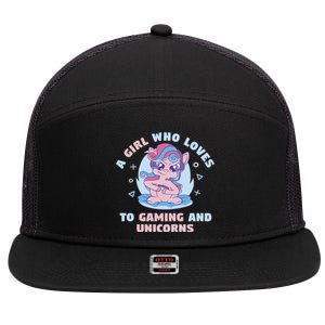 Gaming Who Loves Gaming And Unicorns Mythical Gift 7 Panel Mesh Trucker Snapback Hat