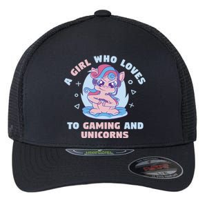 Gaming Who Loves Gaming And Unicorns Mythical Gift Flexfit Unipanel Trucker Cap