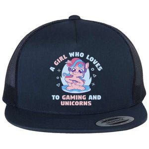 Gaming Who Loves Gaming And Unicorns Mythical Gift Flat Bill Trucker Hat