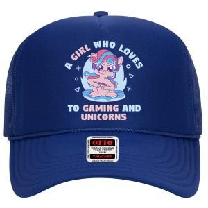 Gaming Who Loves Gaming And Unicorns Mythical Gift High Crown Mesh Back Trucker Hat