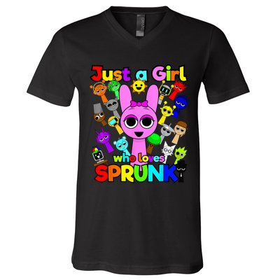 Girl who loves Sprunki for Birthday Decoration Wenda Pinki  V-Neck T-Shirt