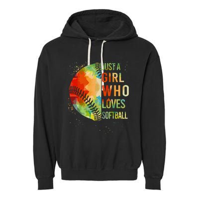 Girl Who Love Softball T Catcher Cute Women Gift Garment-Dyed Fleece Hoodie