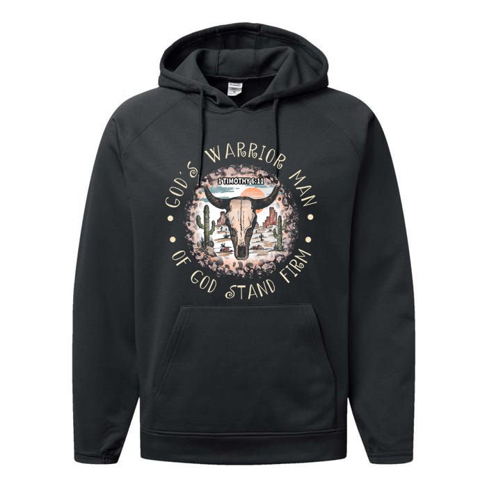 God&39;S Warrior Man Of God Stand Firm Bull Skull Desert Performance Fleece Hoodie