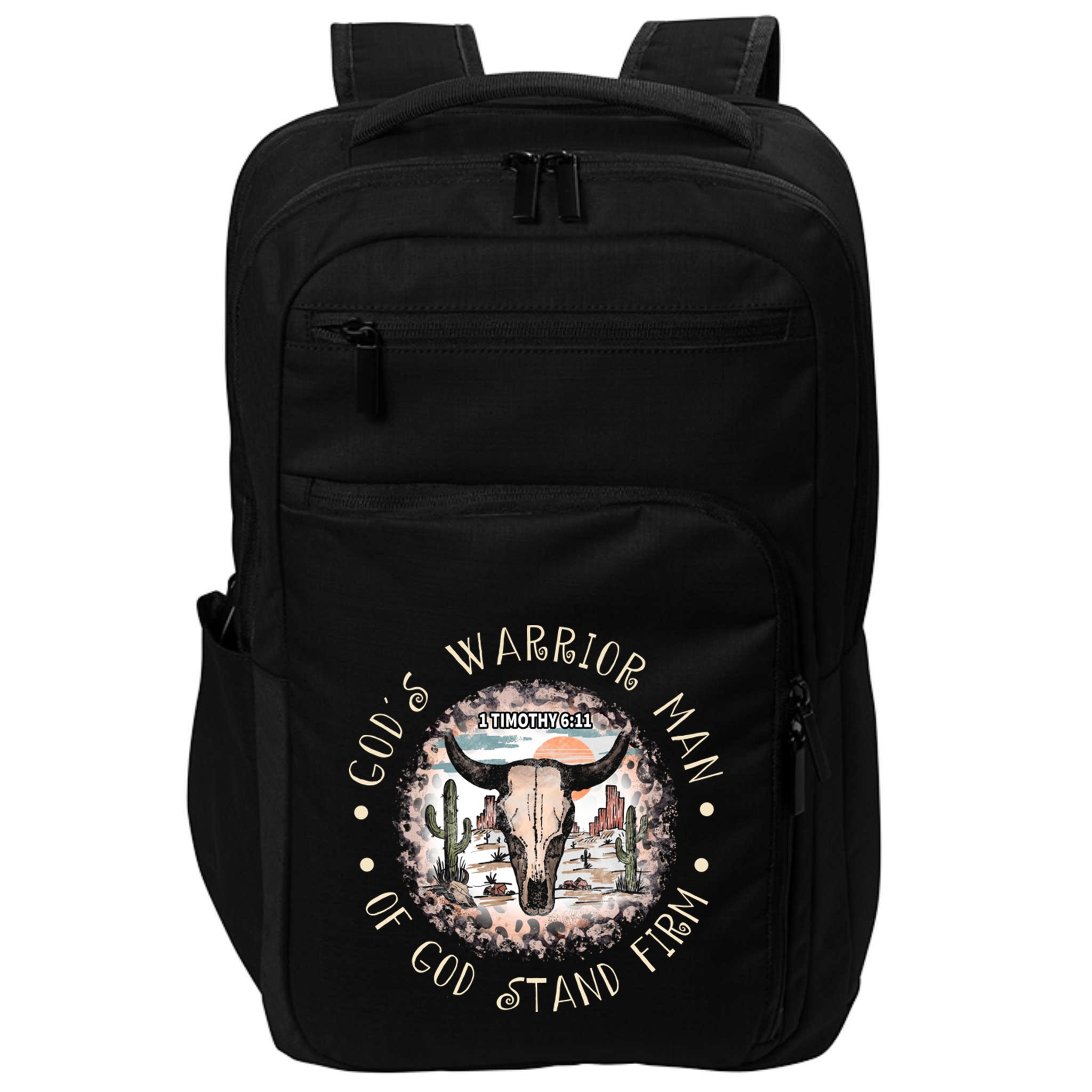 God&39;S Warrior Man Of God Stand Firm Bull Skull Desert Impact Tech Backpack