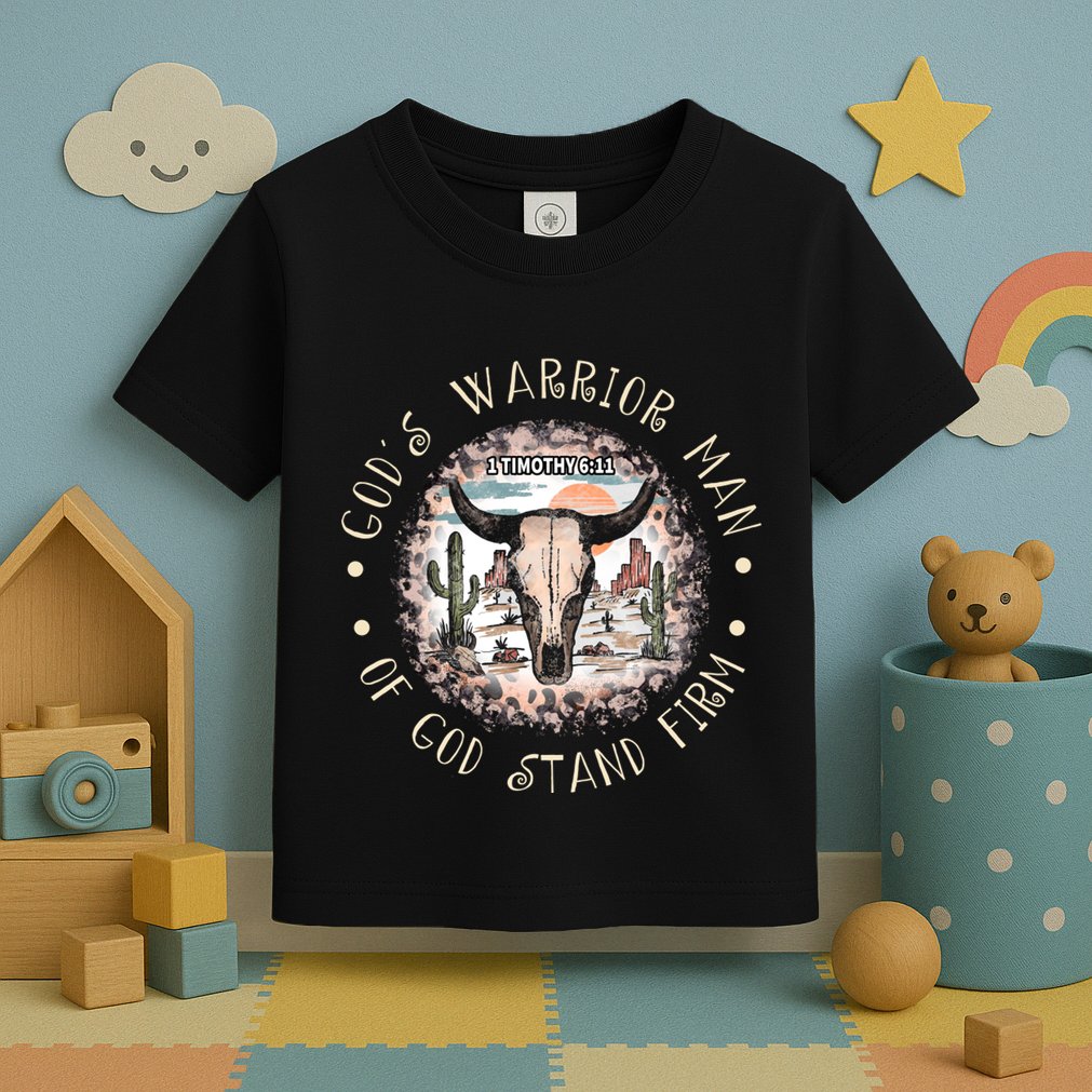 God&39;S Warrior Man Of God Stand Firm Bull Skull Desert Toddler T-Shirt