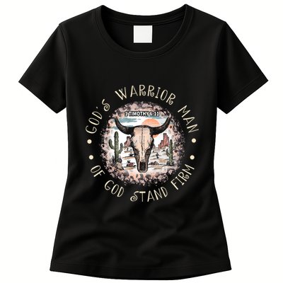 God&39;S Warrior Man Of God Stand Firm Bull Skull Desert Womens T-Shirt