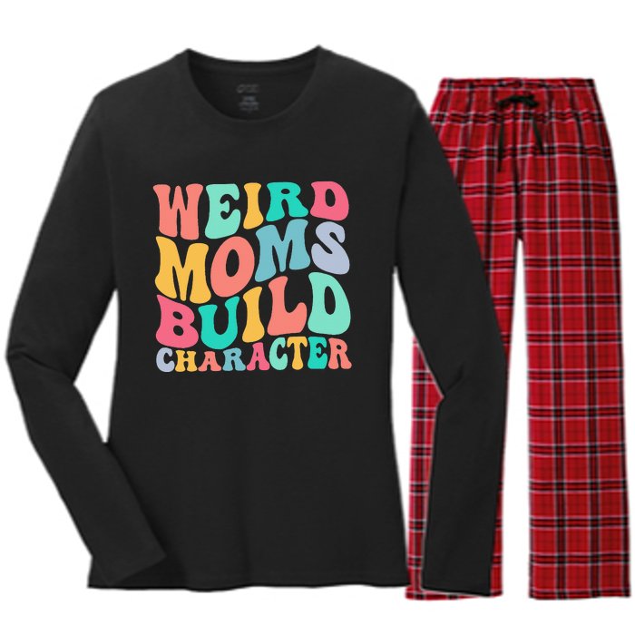 Groovy Weird Moms Build Character, Overstimulated Mom Women's Long Sleeve Flannel Pajama Set 