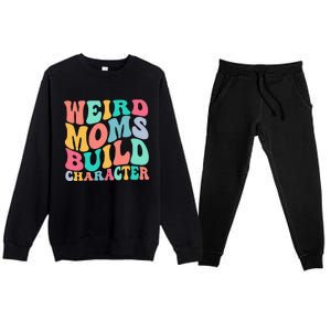 Groovy Weird Moms Build Character, Overstimulated Mom Premium Crewneck Sweatsuit Set