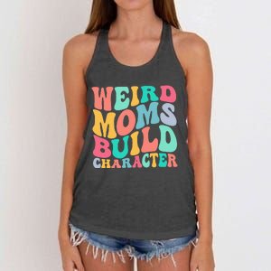 Groovy Weird Moms Build Character, Overstimulated Mom Women's Knotted Racerback Tank