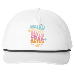 Groovy Weird Moms Build Character, Overstimulated Mom Snapback Five-Panel Rope Hat