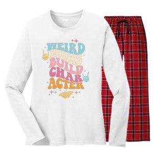 Groovy Weird Moms Build Character, Overstimulated Mom Women's Long Sleeve Flannel Pajama Set 