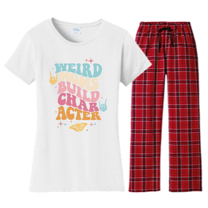 Groovy Weird Moms Build Character, Overstimulated Mom Women's Flannel Pajama Set