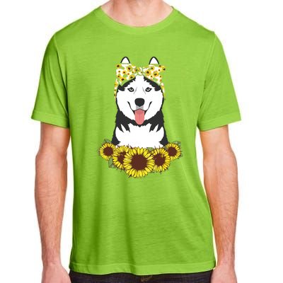 Girl Women Mom Siberian Husky Dog Sunflower Puppy Lover Adult ChromaSoft Performance T-Shirt