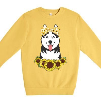 Girl Women Mom Siberian Husky Dog Sunflower Puppy Lover Premium Crewneck Sweatshirt