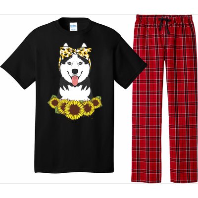 Girl Women Mom Siberian Husky Dog Sunflower Puppy Lover Pajama Set