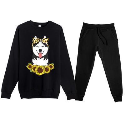 Girl Women Mom Siberian Husky Dog Sunflower Puppy Lover Premium Crewneck Sweatsuit Set