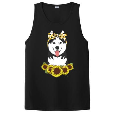 Girl Women Mom Siberian Husky Dog Sunflower Puppy Lover PosiCharge Competitor Tank