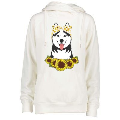 Girl Women Mom Siberian Husky Dog Sunflower Puppy Lover Womens Funnel Neck Pullover Hood