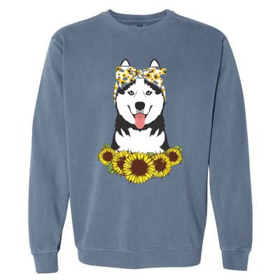 Girl Women Mom Siberian Husky Dog Sunflower Puppy Lover Garment-Dyed Sweatshirt