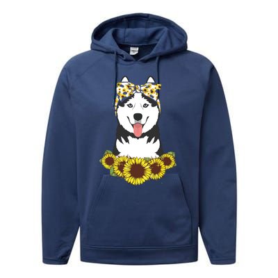 Girl Women Mom Siberian Husky Dog Sunflower Puppy Lover Performance Fleece Hoodie