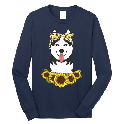 Girl Women Mom Siberian Husky Dog Sunflower Puppy Lover Long Sleeve Shirt