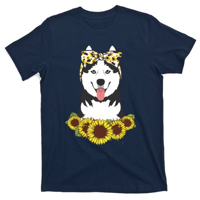 Girl Women Mom Siberian Husky Dog Sunflower Puppy Lover T-Shirt