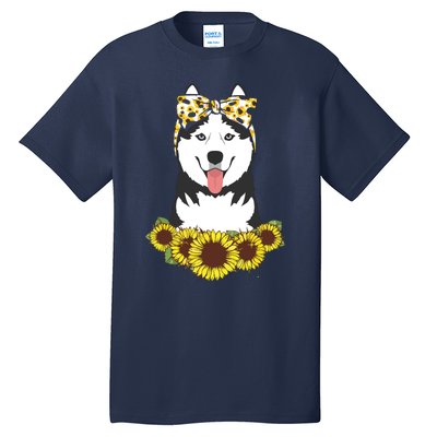 Girl Women Mom Siberian Husky Dog Sunflower Puppy Lover Tall T-Shirt