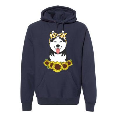 Girl Women Mom Siberian Husky Dog Sunflower Puppy Lover Premium Hoodie