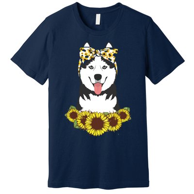 Girl Women Mom Siberian Husky Dog Sunflower Puppy Lover Premium T-Shirt