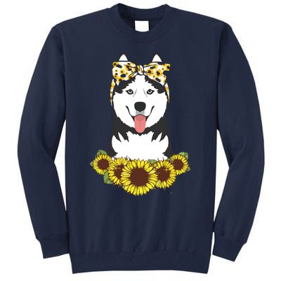 Girl Women Mom Siberian Husky Dog Sunflower Puppy Lover Tall Sweatshirt