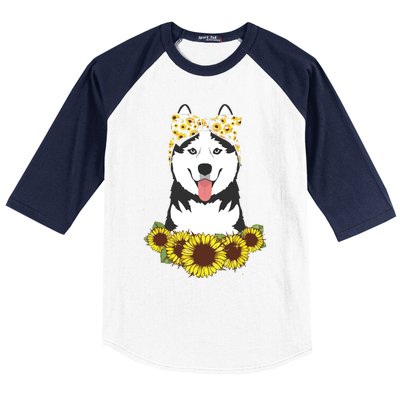 Girl Women Mom Siberian Husky Dog Sunflower Puppy Lover Baseball Sleeve Shirt