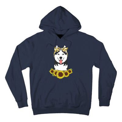 Girl Women Mom Siberian Husky Dog Sunflower Puppy Lover Tall Hoodie