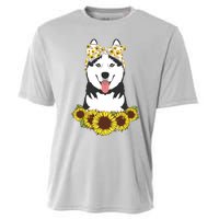 Girl Women Mom Siberian Husky Dog Sunflower Puppy Lover Cooling Performance Crew T-Shirt