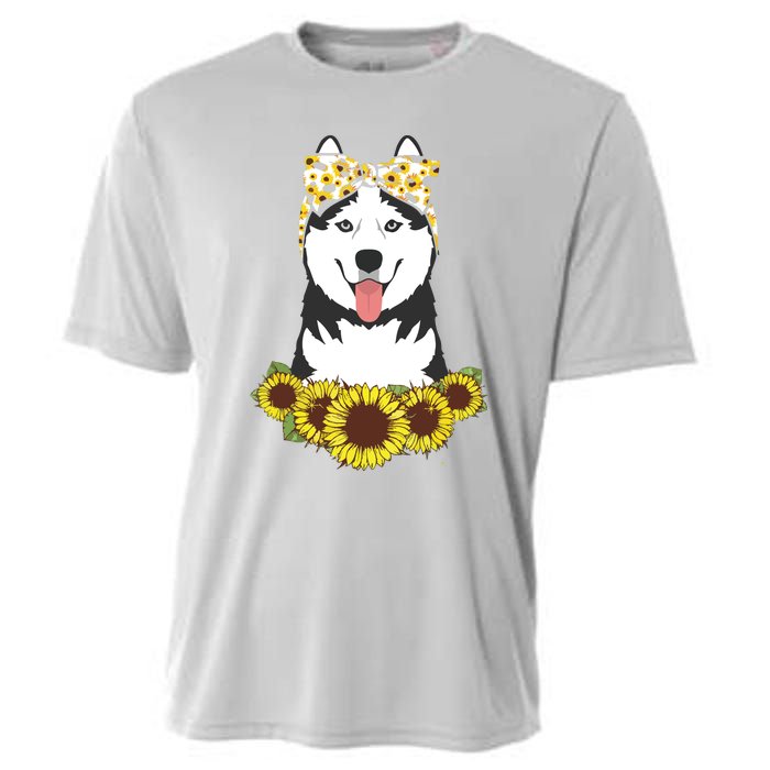 Girl Women Mom Siberian Husky Dog Sunflower Puppy Lover Cooling Performance Crew T-Shirt