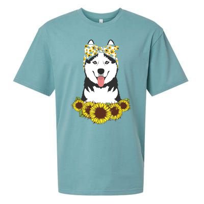 Girl Women Mom Siberian Husky Dog Sunflower Puppy Lover Sueded Cloud Jersey T-Shirt